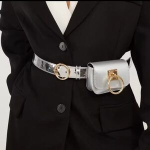 Y2K Metallic Silver Belt Bag with Gold O-Ring Hardware - Has Defects | NWOT